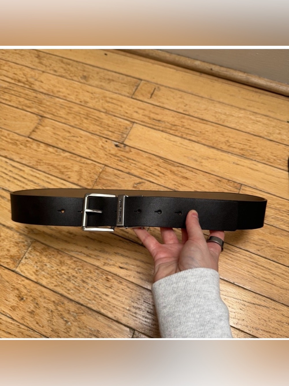 Michael Kors Black Leather Belt with Silver Buckle